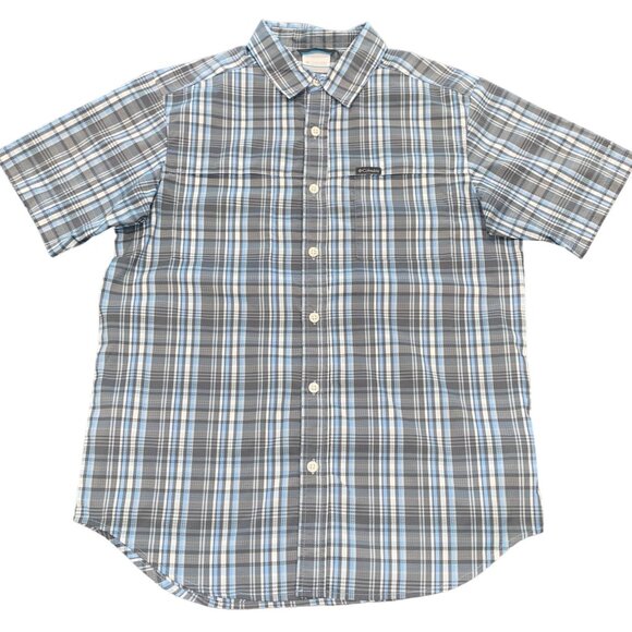 Columbia Men's Sz S Gray Blue Plaid Performance Button Down Shirt Short Sleeve - Picture 1 of 7